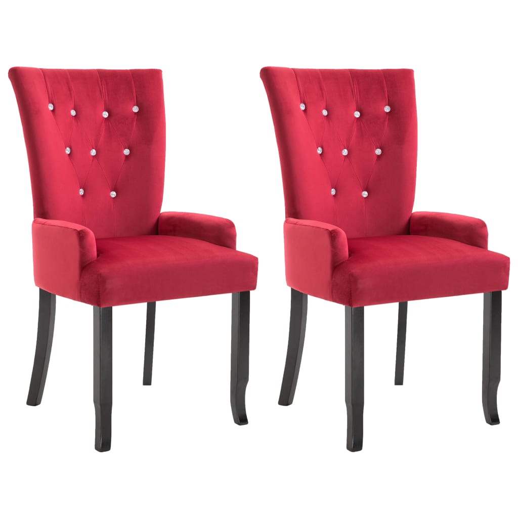 Dining Chair with Armrests 2 pcs Red Velvet