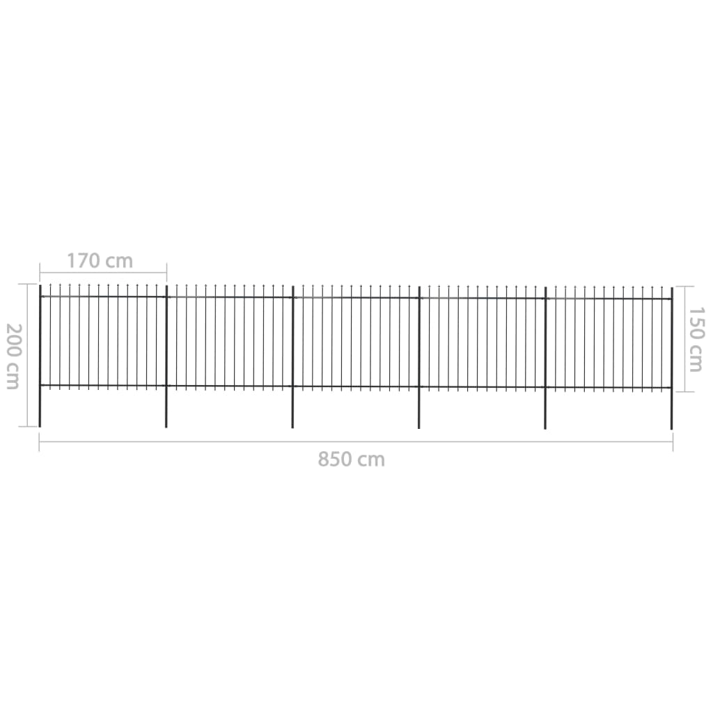 Garden Fence with Spear Top Steel Durable, Black