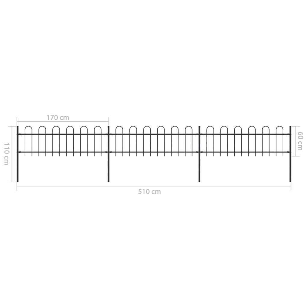 Garden Fence Outdoor with Hoop Top Steel -Black