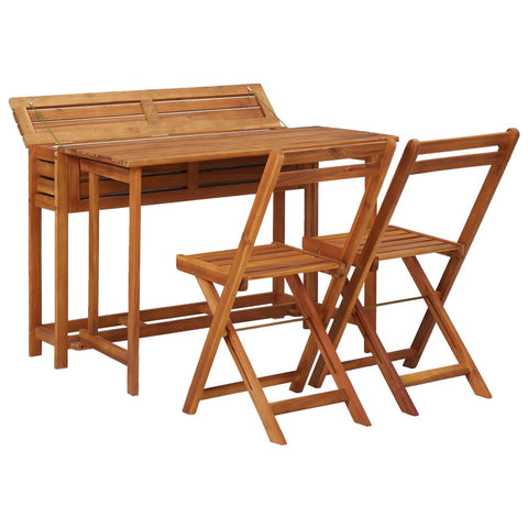 Balcony Planter Table with 2 Bistro Chairs Solid Acacia Wood