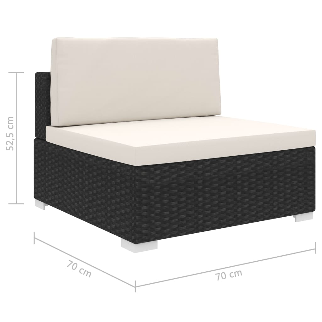 Sectional Middle Seat 1 pc with Cushions Poly Rattan Black