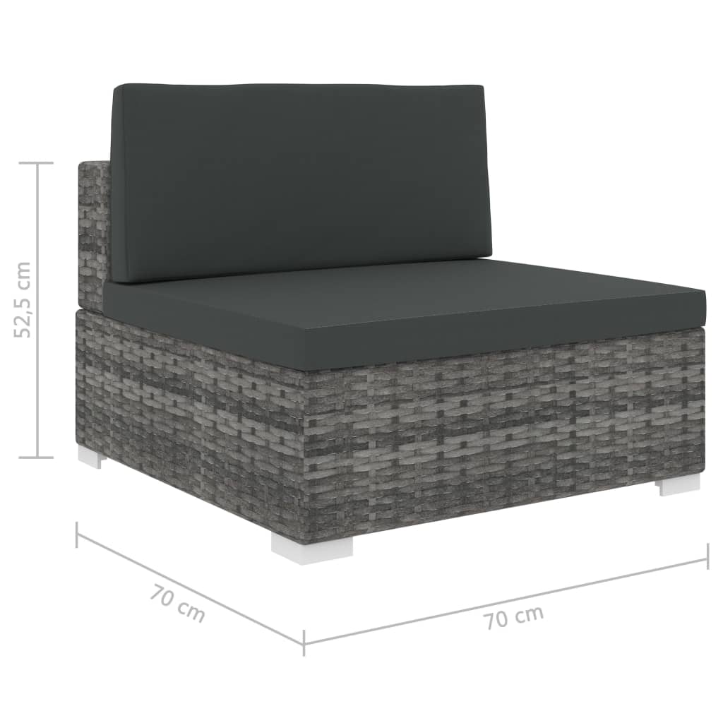 Sectional Middle Seat 1 pc with Cushions Poly Rattan Grey