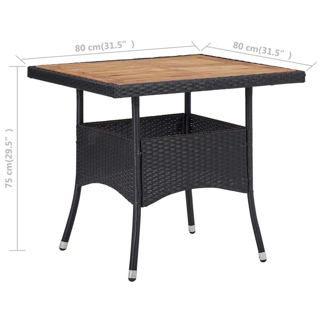 Outdoor Dining Table Black Poly Rattan and Solid Acacia Wood