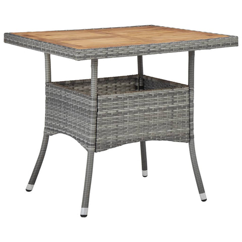 Outdoor Dining Table Grey Poly Rattan and Solid Acacia Wood