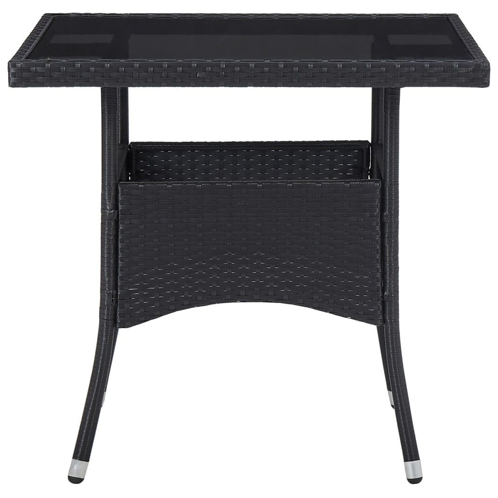 Outdoor Dining Table Black Poly Rattan and Glass