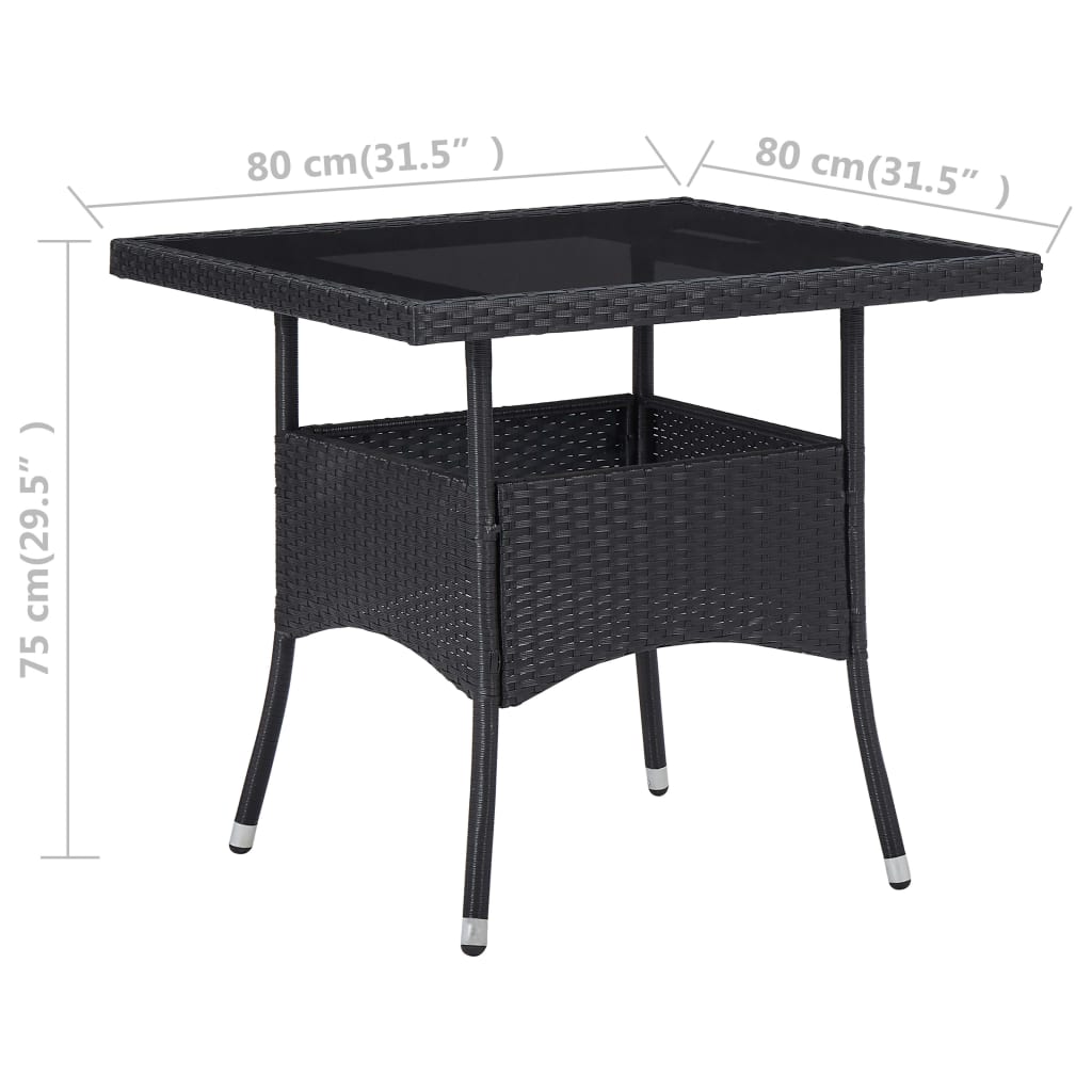 Outdoor Dining Table Black Poly Rattan and Glass