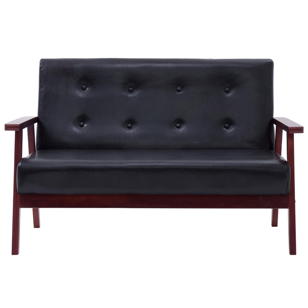 Sofa Set 2 Piece Black Leather