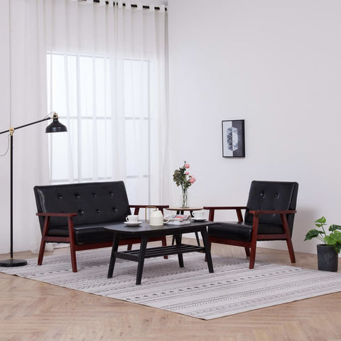 Sofa Set 2 Piece Black Leather