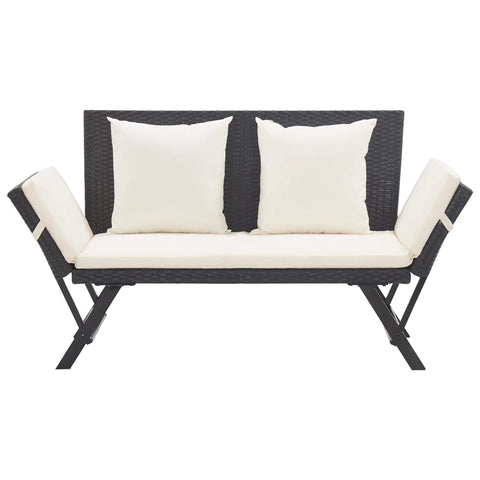 Garden Bench with Cushions 176 cm Black Poly Rattan