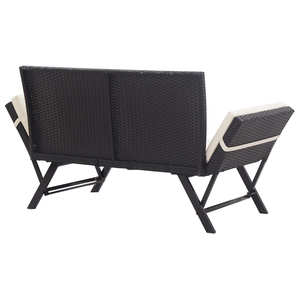 Garden Bench with Cushions 176 cm Black Poly Rattan