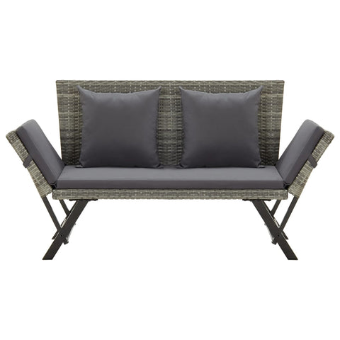 Garden Bench with Cushions 176 cm Grey Poly Rattan