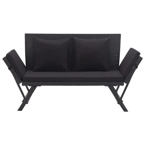 Garden Bench with Cushions 176 cm Black Poly Rattan