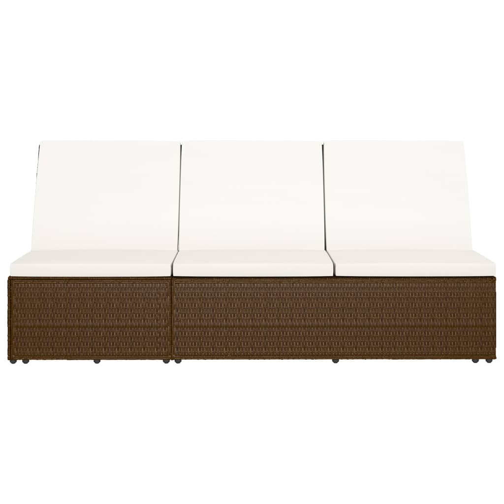 Convertible Sun Bed with Cushion Poly Rattan Brown