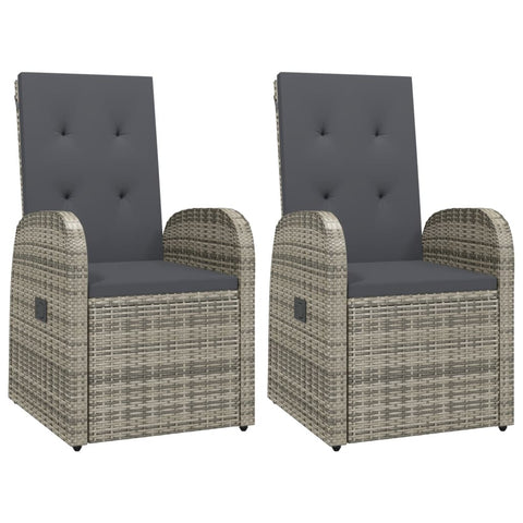 Reclining Garden Chairs 2 pcs with Cushions Poly Rattan Grey