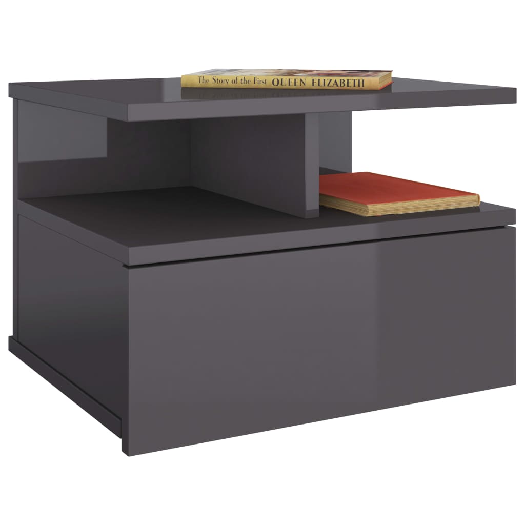 Floating Nightstand High Gloss Grey  Chipboard