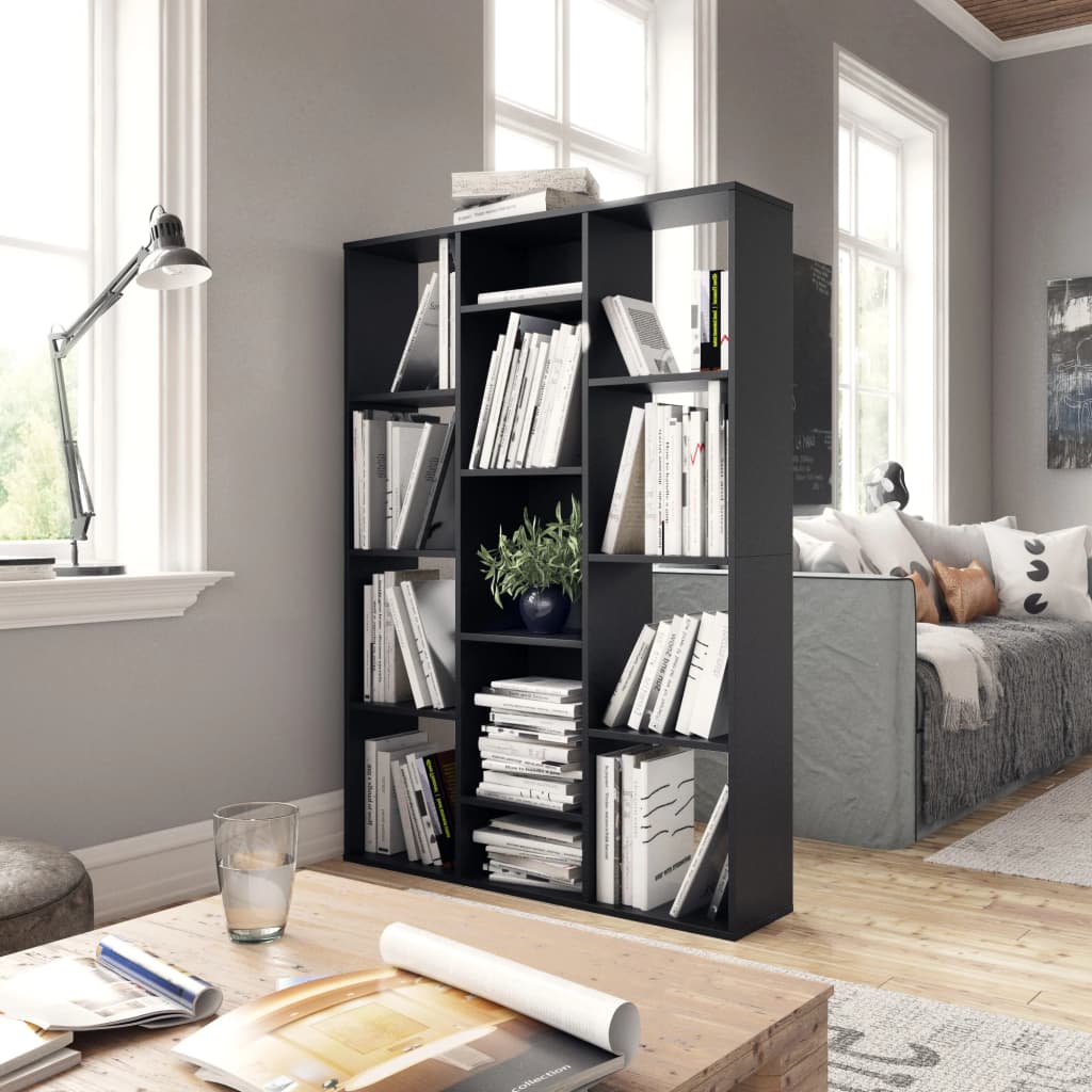 Room Divider/Book Cabinet Black Chipboard