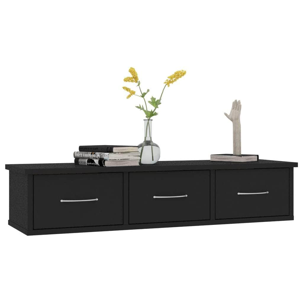 Wall-mounted Drawer Shelf Black Chipboard