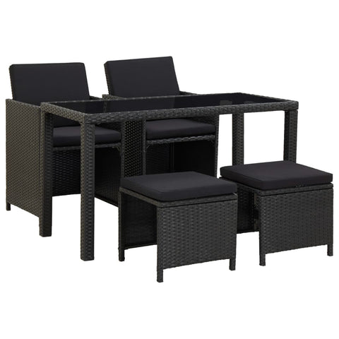 5 Piece Outdoor Dining Set with Cushions Poly Rattan Black