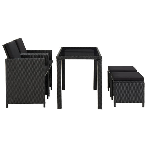 5 Piece Outdoor Dining Set with Cushions Poly Rattan Black