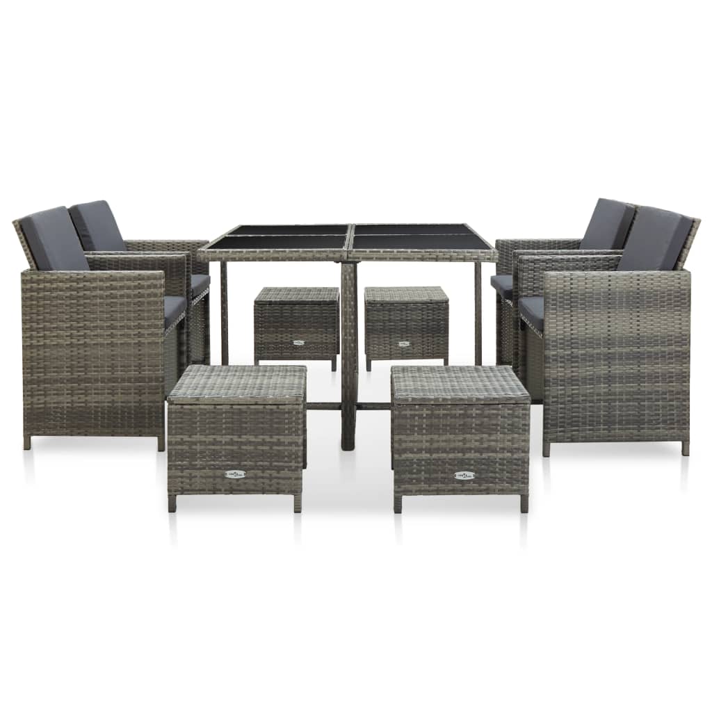 9 Piece Outdoor Dining Set with Cushions Poly Rattan Grey