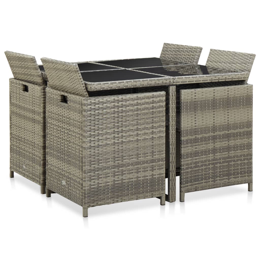 9 Piece Outdoor Dining Set with Cushions Poly Rattan Grey