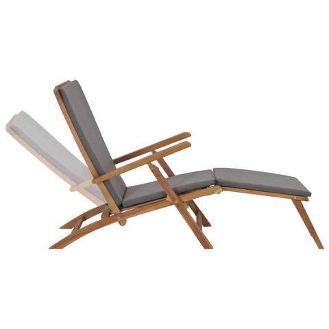 Deck Chair with Cushion Dark Grey Solid Teak Wood