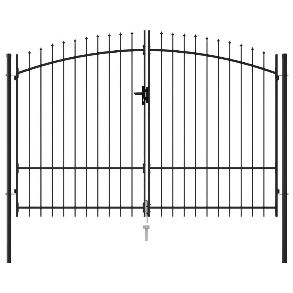 Fence Gate Double Door with Spike Top Steel 'Black