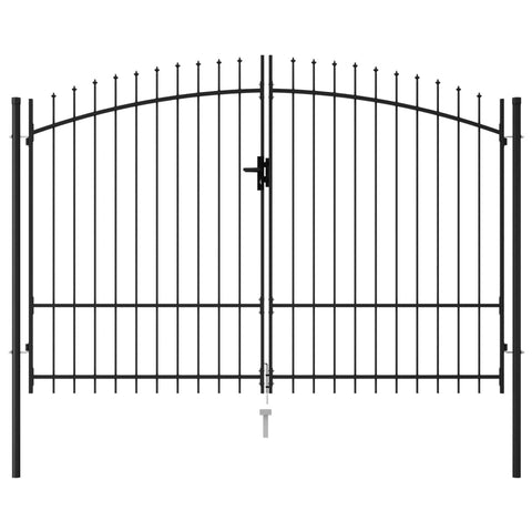 Fence Gate Double Door with Spike Top Steel 'Black