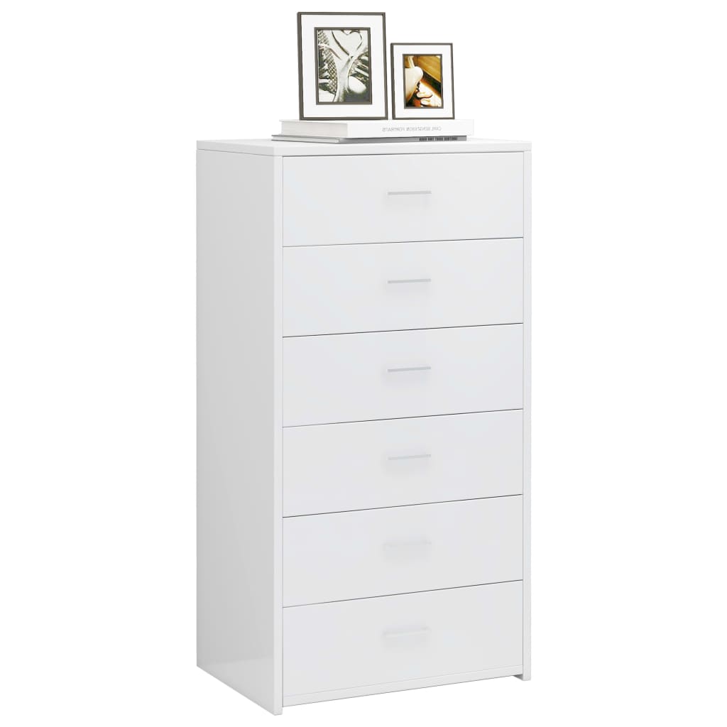 Sideboard with 6 Drawers High Gloss White -Chipboard