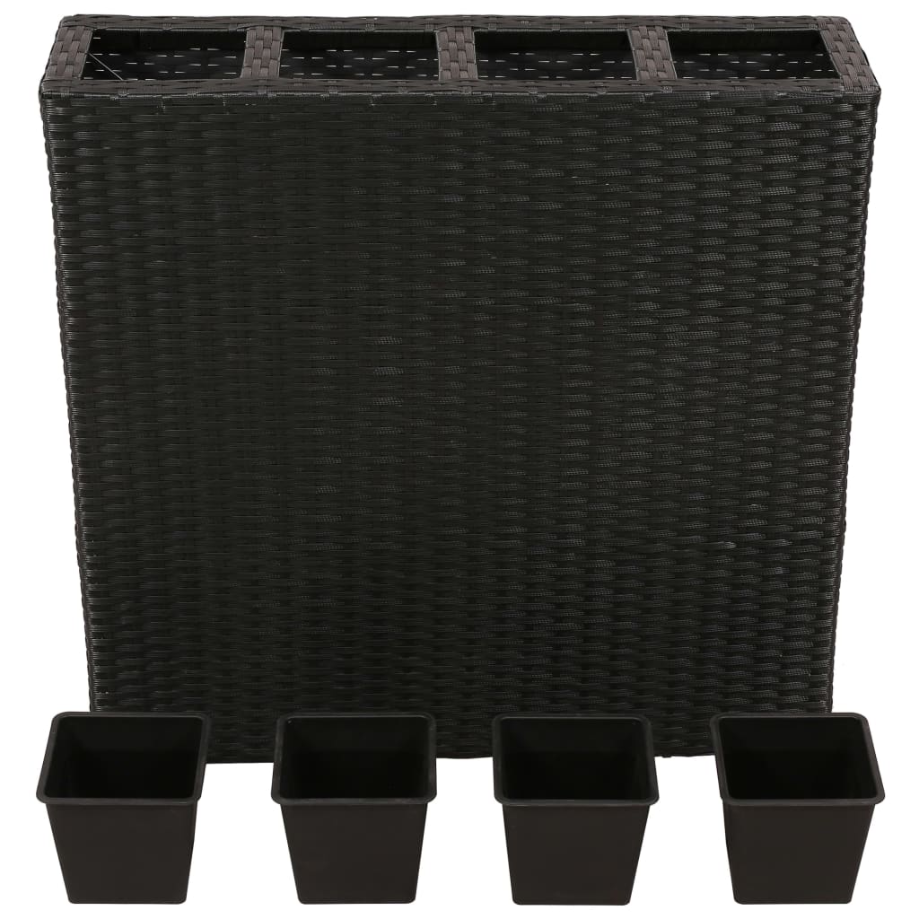 Garden Planter with 4 Pots 2 pcs Poly Rattan Black