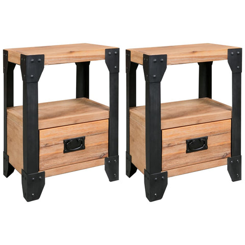 Nightstands 2 pcs Solid Acacia Wood Steel