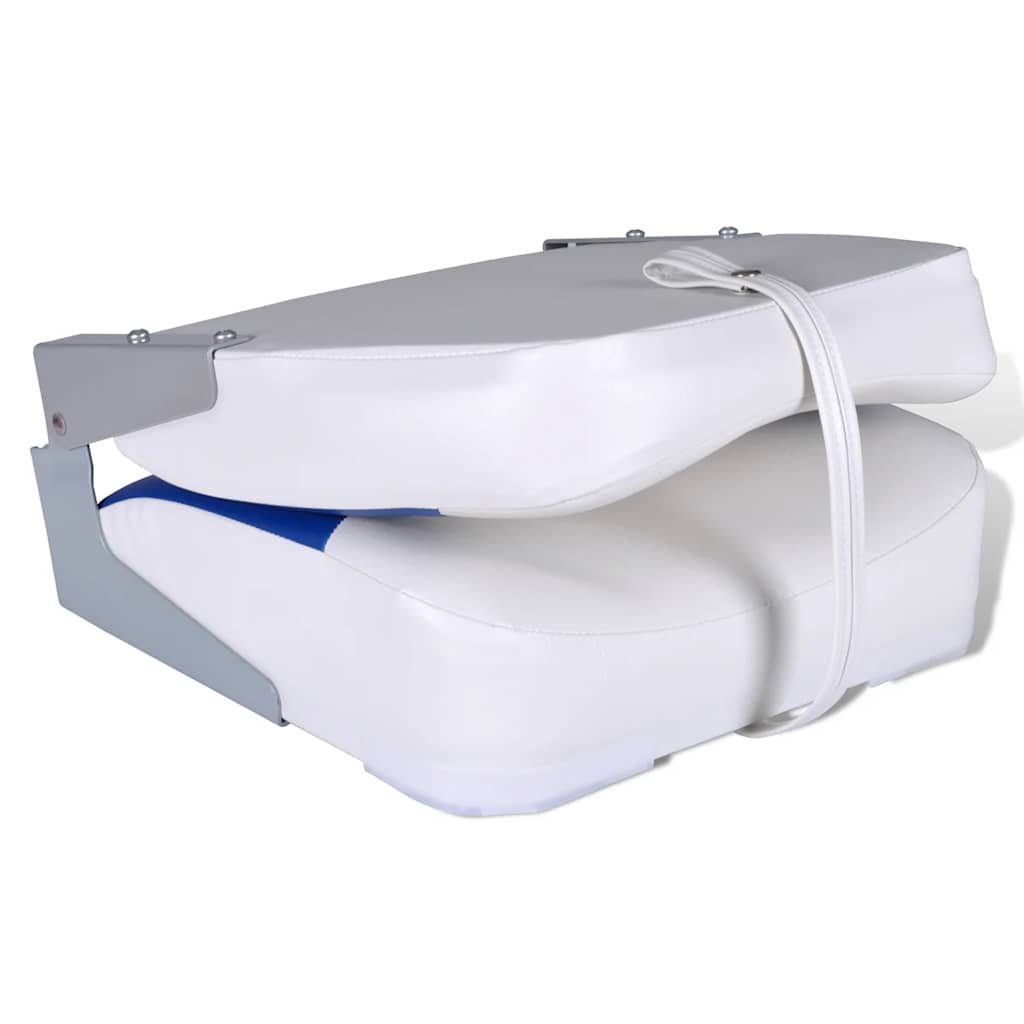 Boat Seats 2 pcs Foldable Backrest With Blue-white Pillow