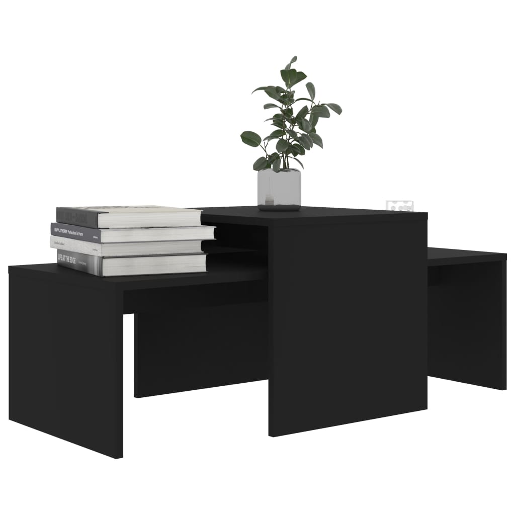 Coffee Table Set Black Engineered Wood