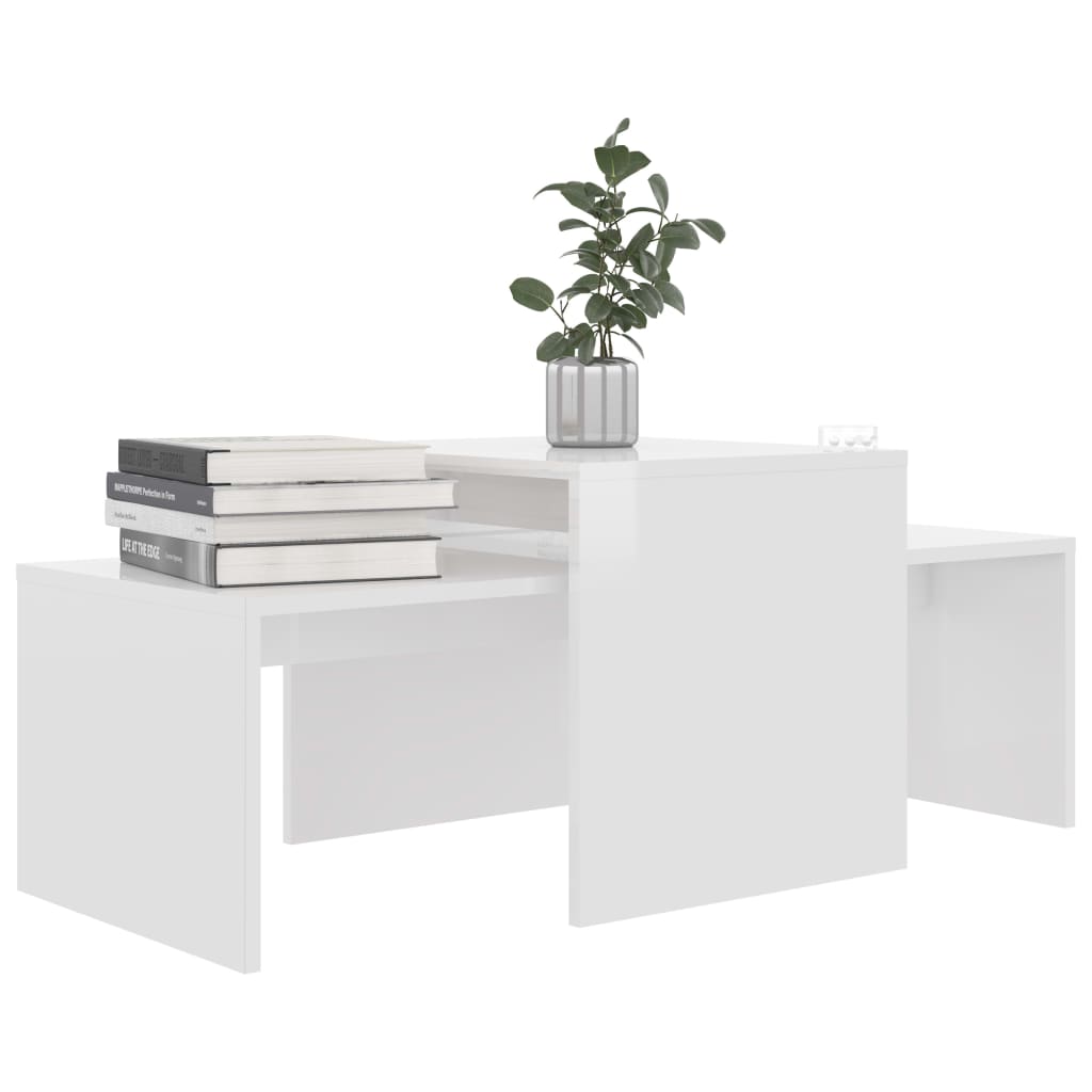 Coffee Table Set High Gloss White Engineered Wood