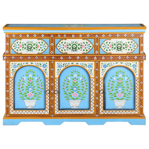 Hand-Painted Sideboard Multicolour Solid Mango Wood