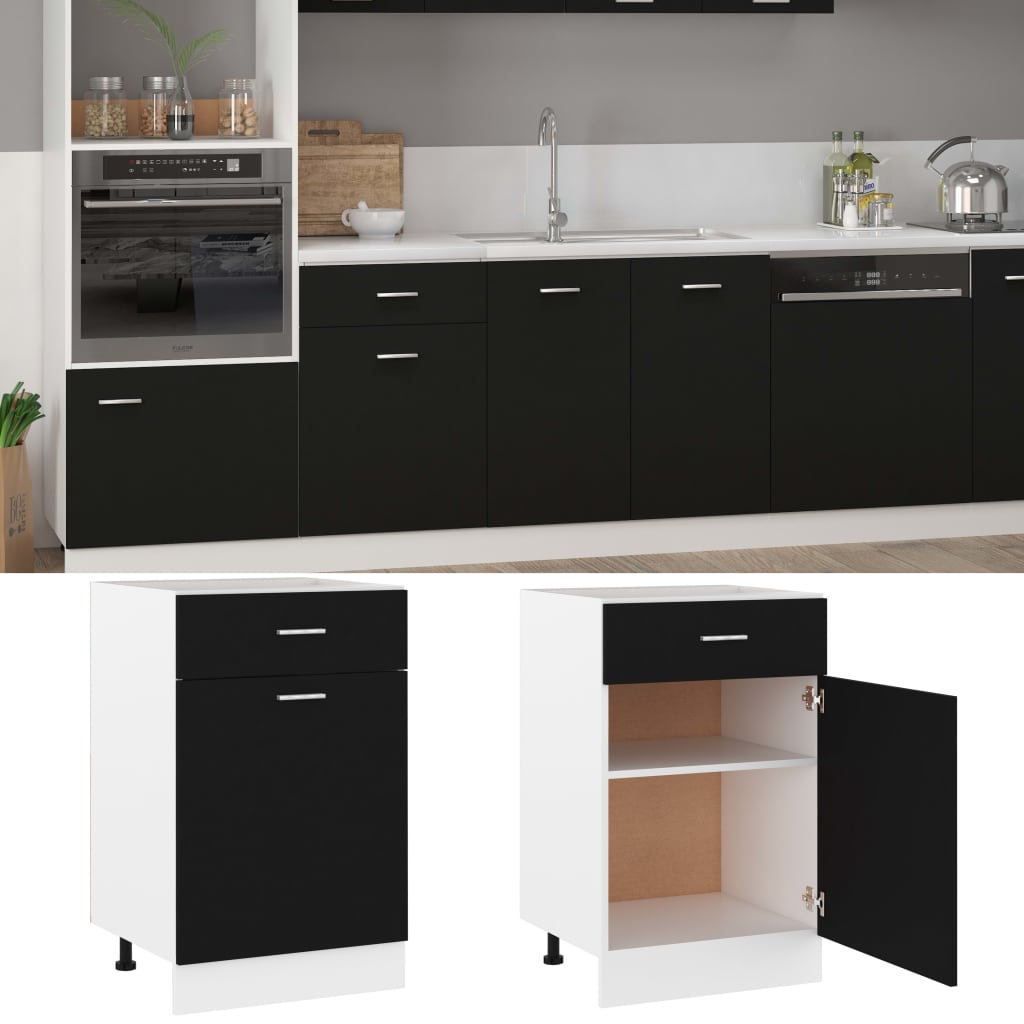 Stylish Drawer Bottom Cabinet Black Engineered Wood