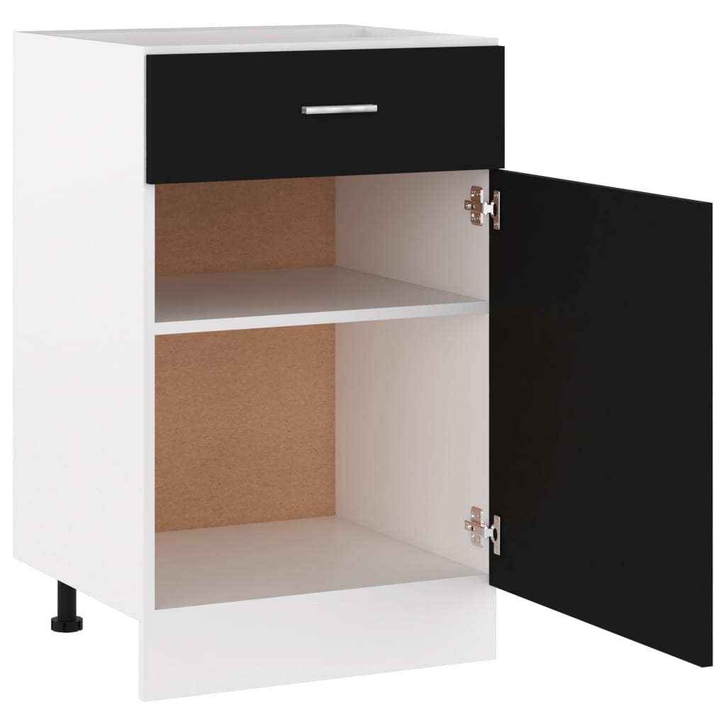 Stylish Drawer Bottom Cabinet Black Engineered Wood