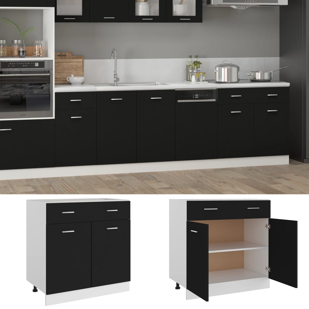 Drawer Bottom Cabinet Black Engineered Wood