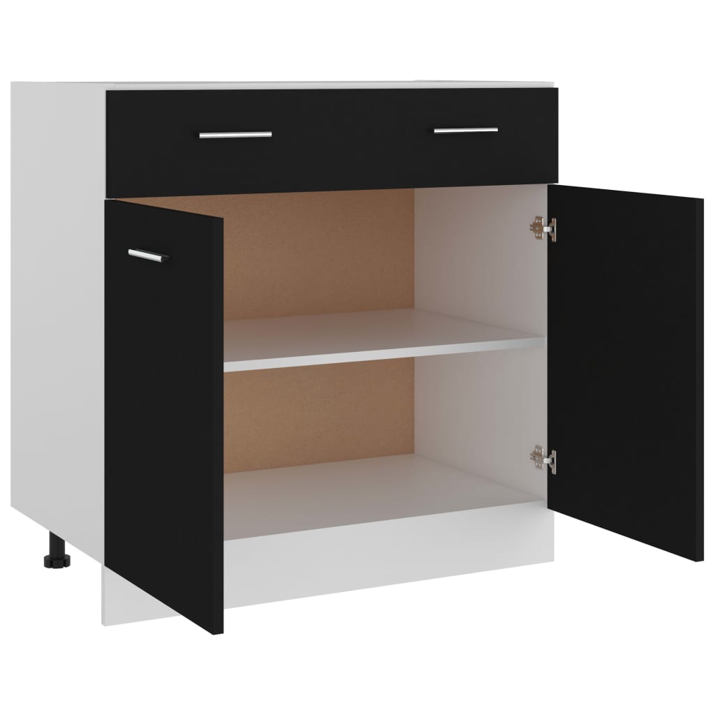 Drawer Bottom Cabinet Black Engineered Wood