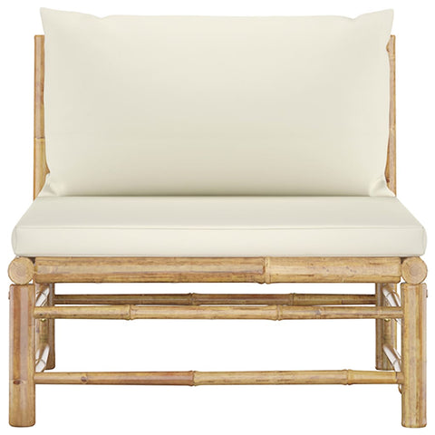 Garden Middle Sofa with Cream White Cushions Bamboo