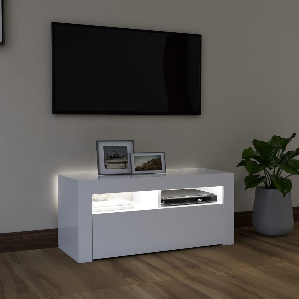 TV Mount Unit with LED Lights White