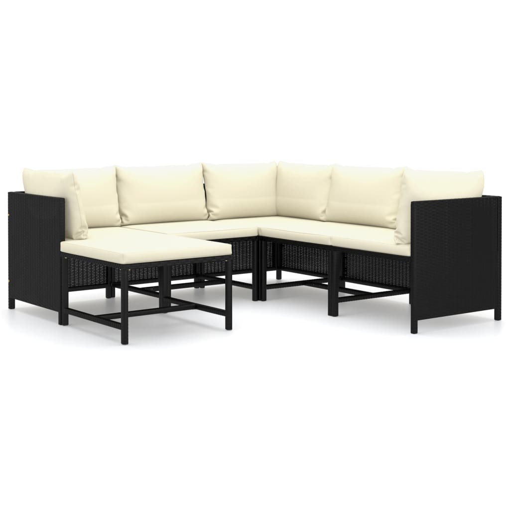 6 Piece Garden Lounge Set with Cushions Poly Rattan-Black