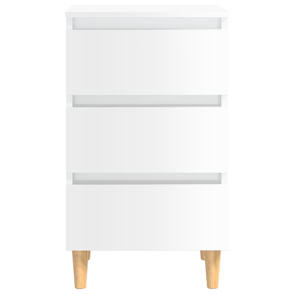 Bed Cabinet with Solid Wood Legs High Gloss White