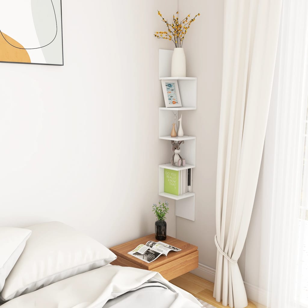 Wall Corner Shelf White Engineered Wood