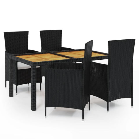 Rattan Noir Alfresco Elegance: 5-Piece Outdoor Dining Set with Cushions