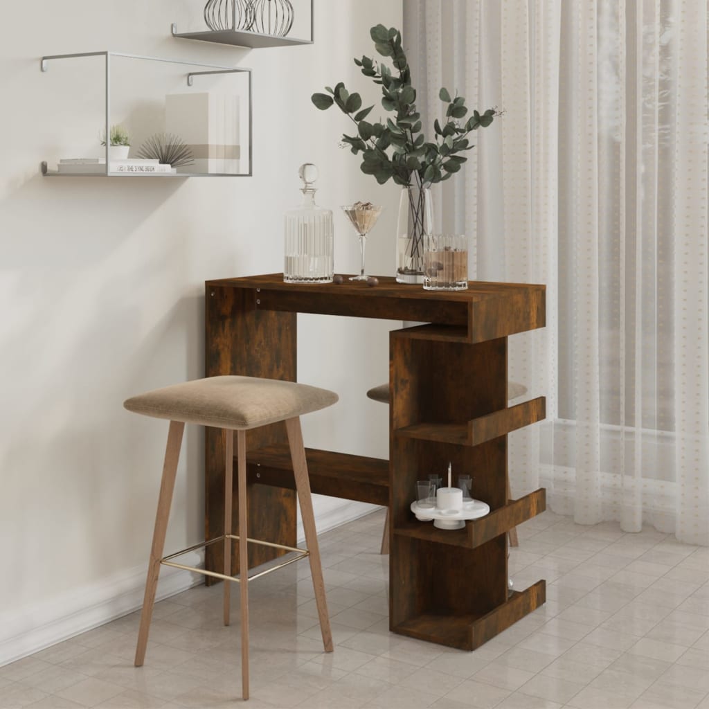 Bar Table With Storage Rack Smoked Oak Chipboard