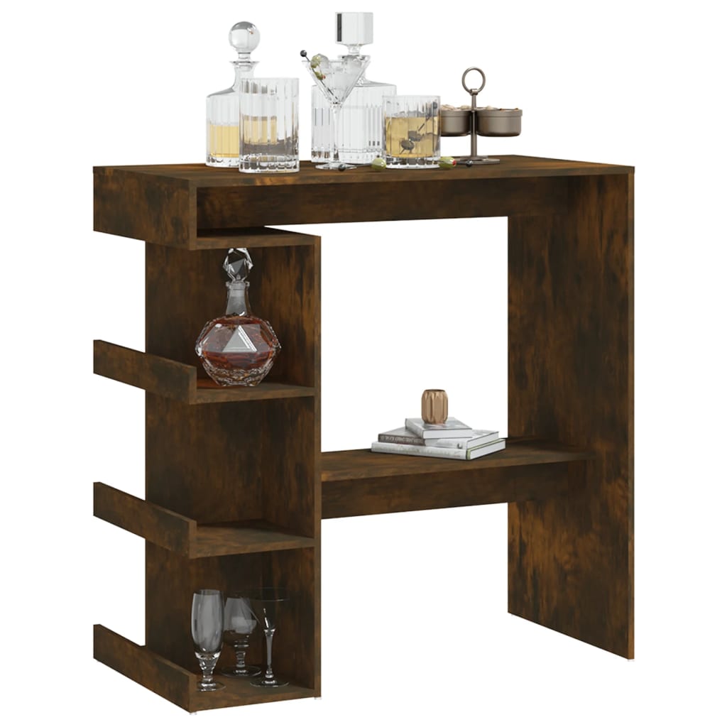 Bar Table With Storage Rack Smoked Oak Chipboard