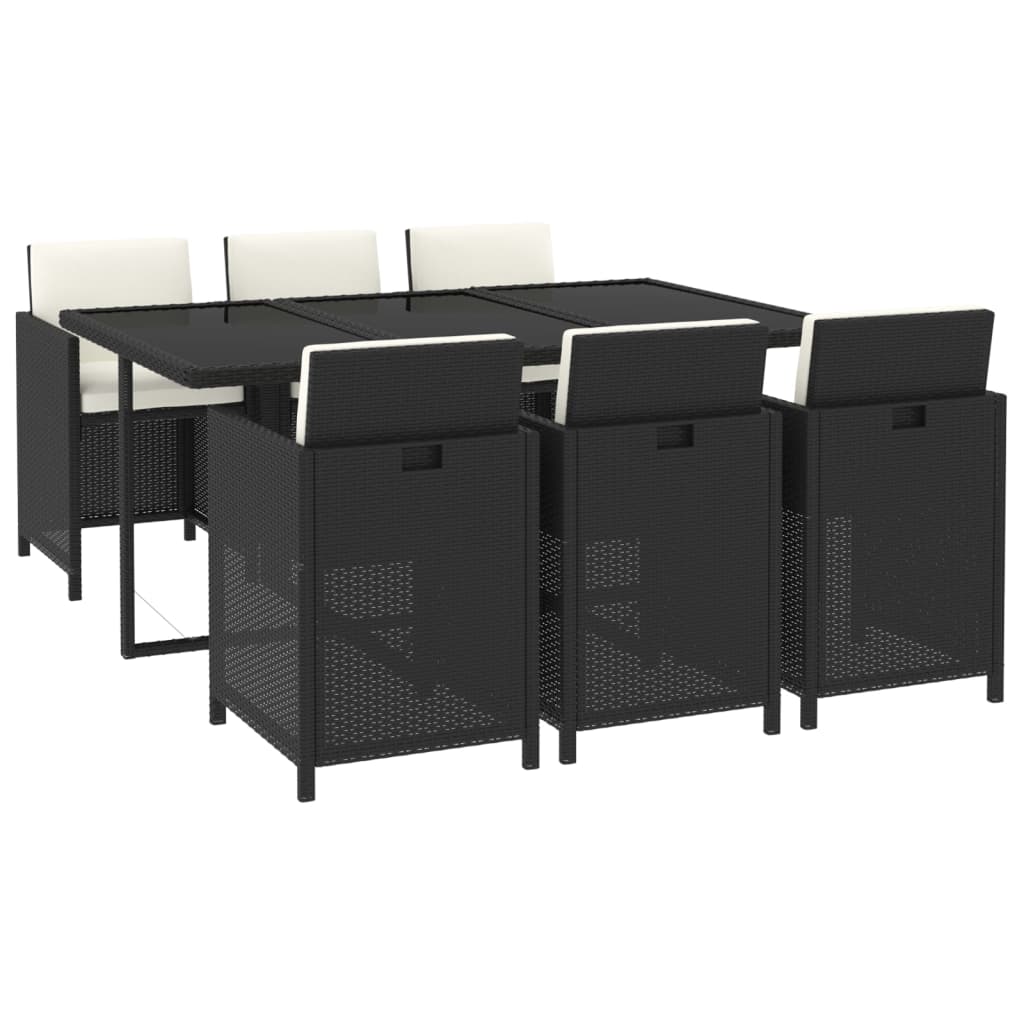 Rattan Noir Dining Splendor: 7-Piece Garden Dining Set in Black with Plush Cushions