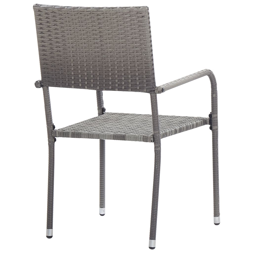 Stylish Garden Dining Chairs 2 pcs Stackable Grey Poly Rattan