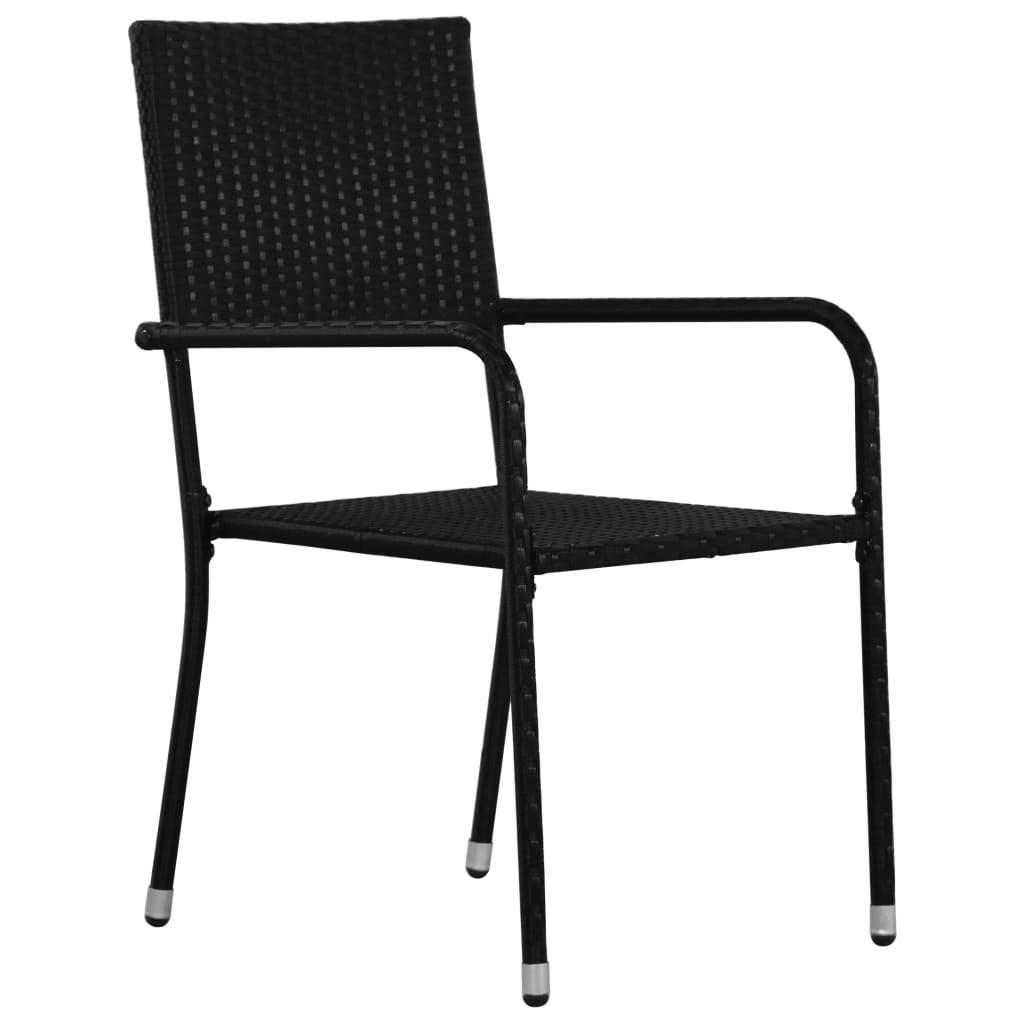 Garden Dining Chairs 4 pcs Stackable Black - Poly Rattan